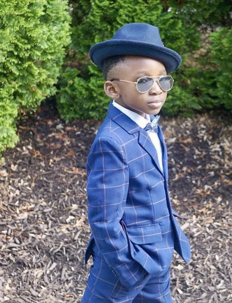 Plaid Navy Blue Classic Fit Suit