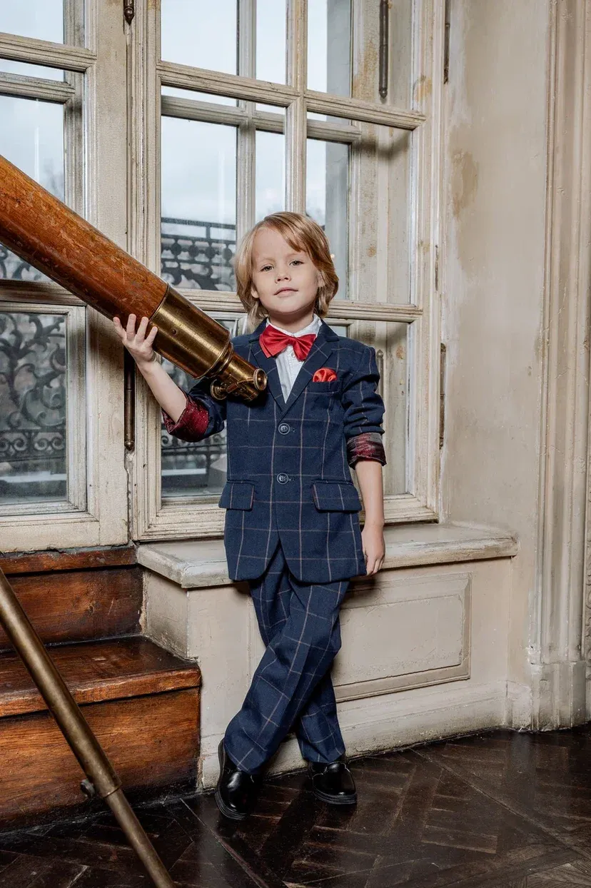 Plaid Navy Blue Classic Fit Suit