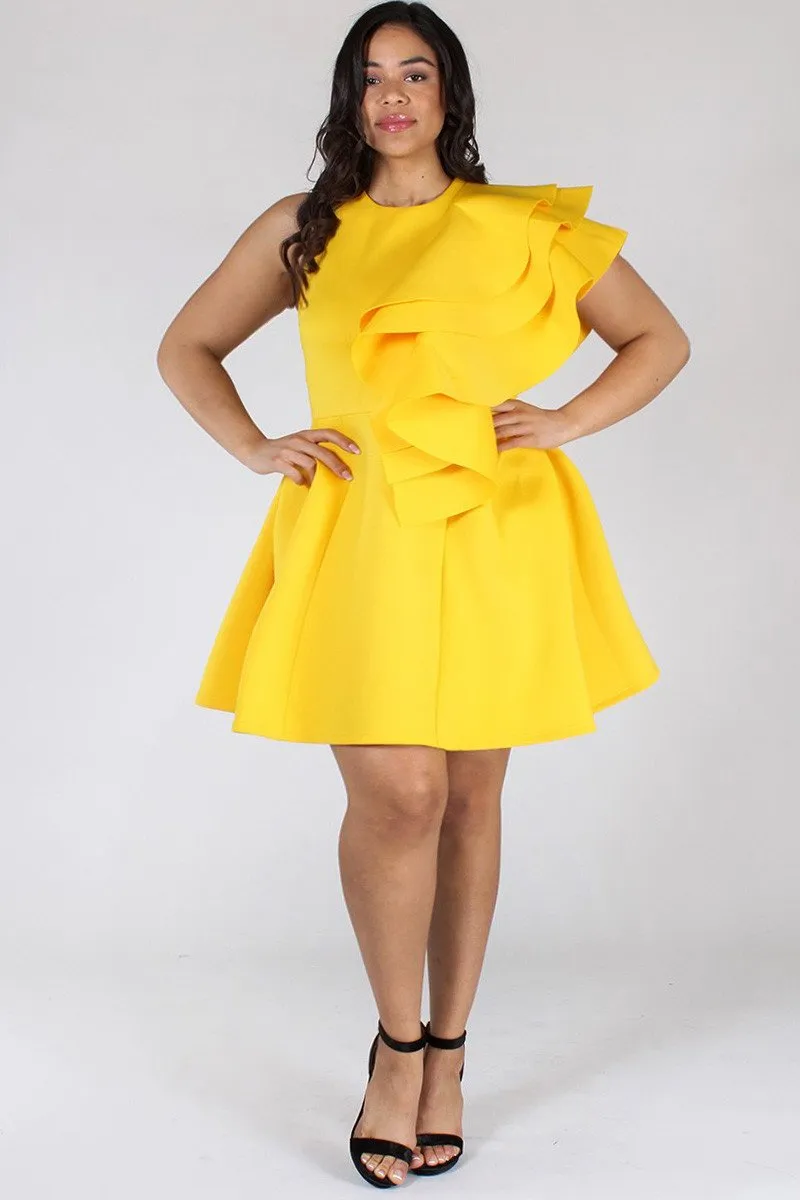 Plus Size Runway Tiered Techno Solid Dress
