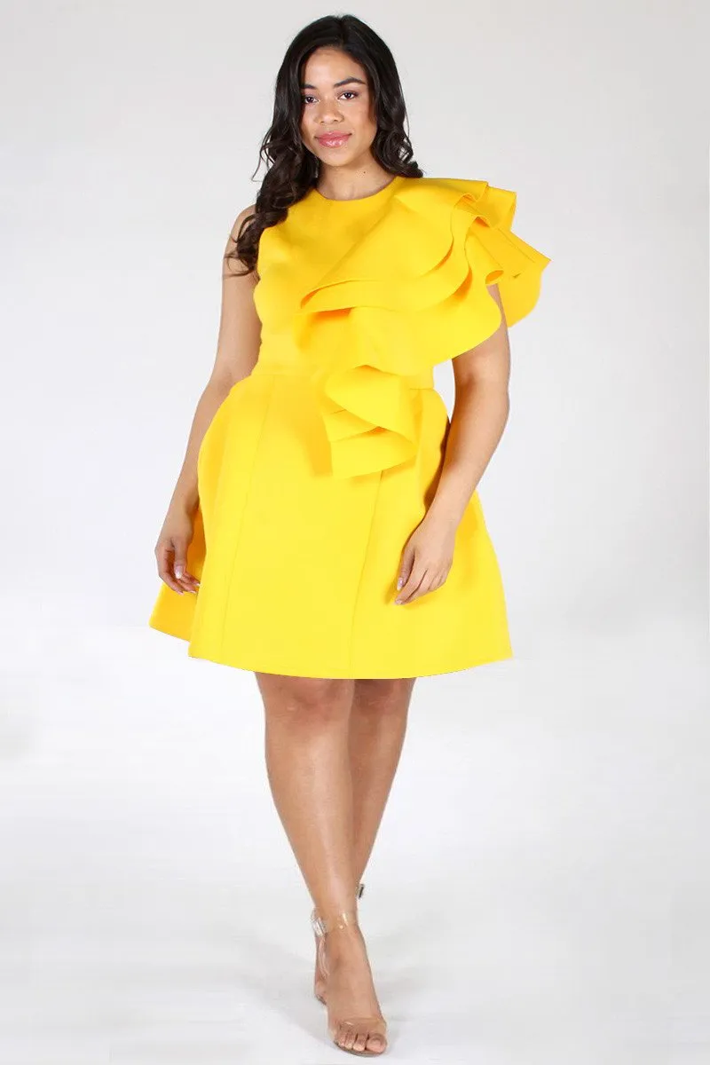Plus Size Runway Tiered Techno Solid Dress
