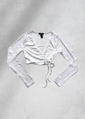 Polly Wrap Crop Top - White