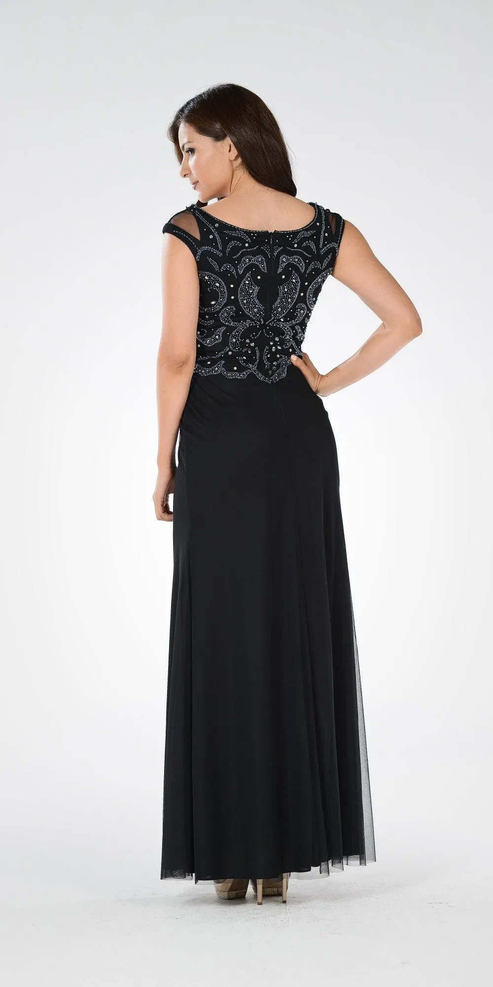 Poly USA 7522 Long Beaded Bodice A-Line Dress Long