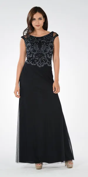 Poly USA 7522 Long Beaded Bodice A-Line Dress Long