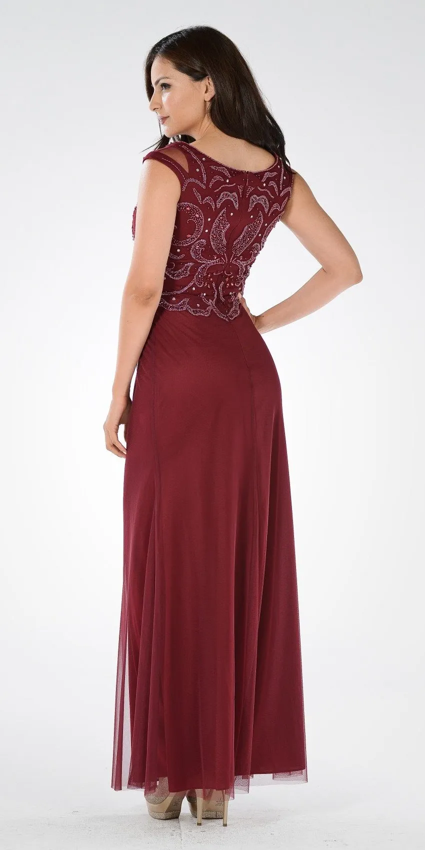 Poly USA 7522 Long Beaded Bodice A-Line Dress Long