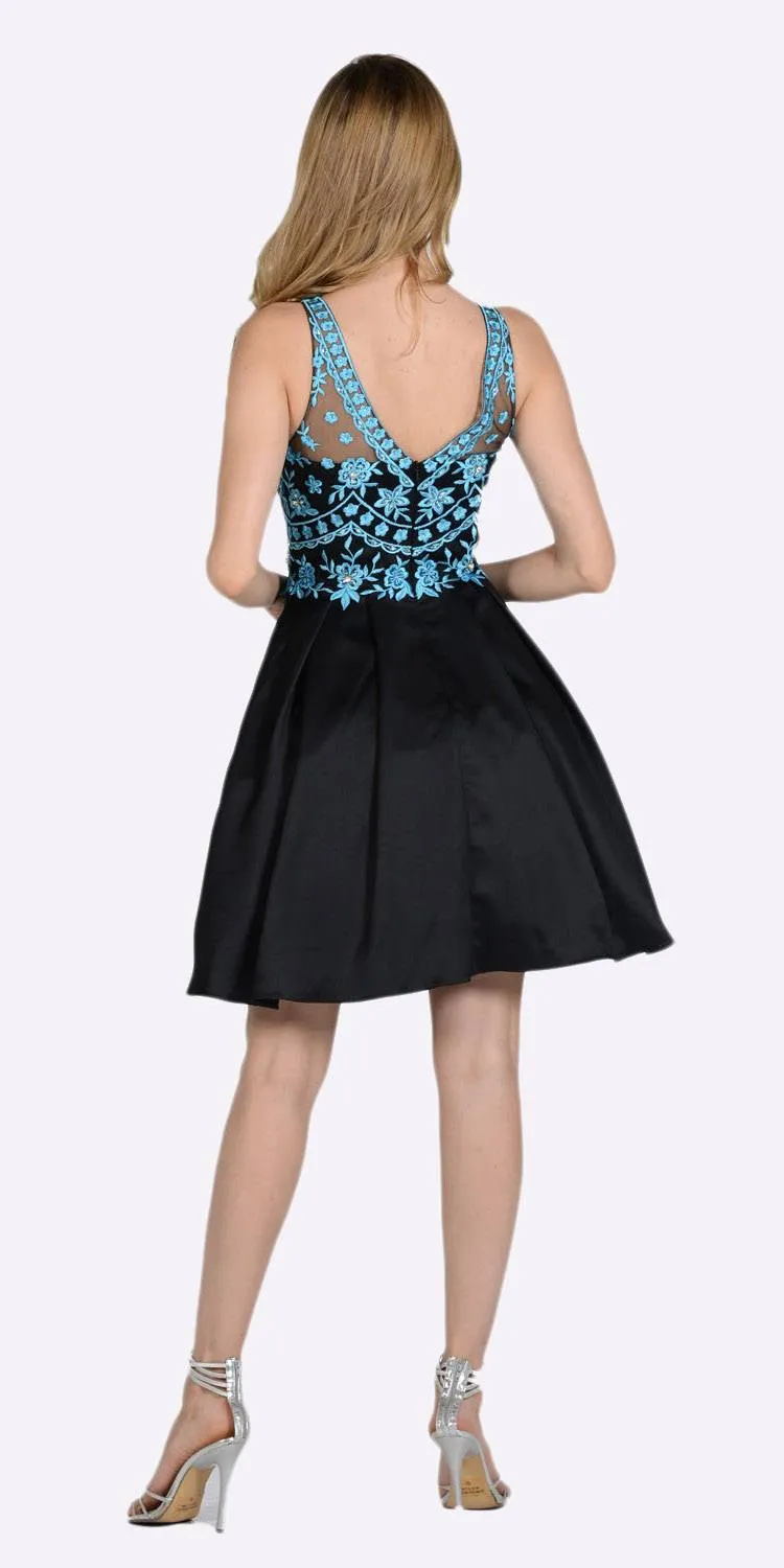 Poly USA 8142 Embroidered Illusion Bodice Homecoming Short Dress