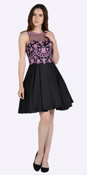 Poly USA 8142 Embroidered Illusion Bodice Homecoming Short Dress