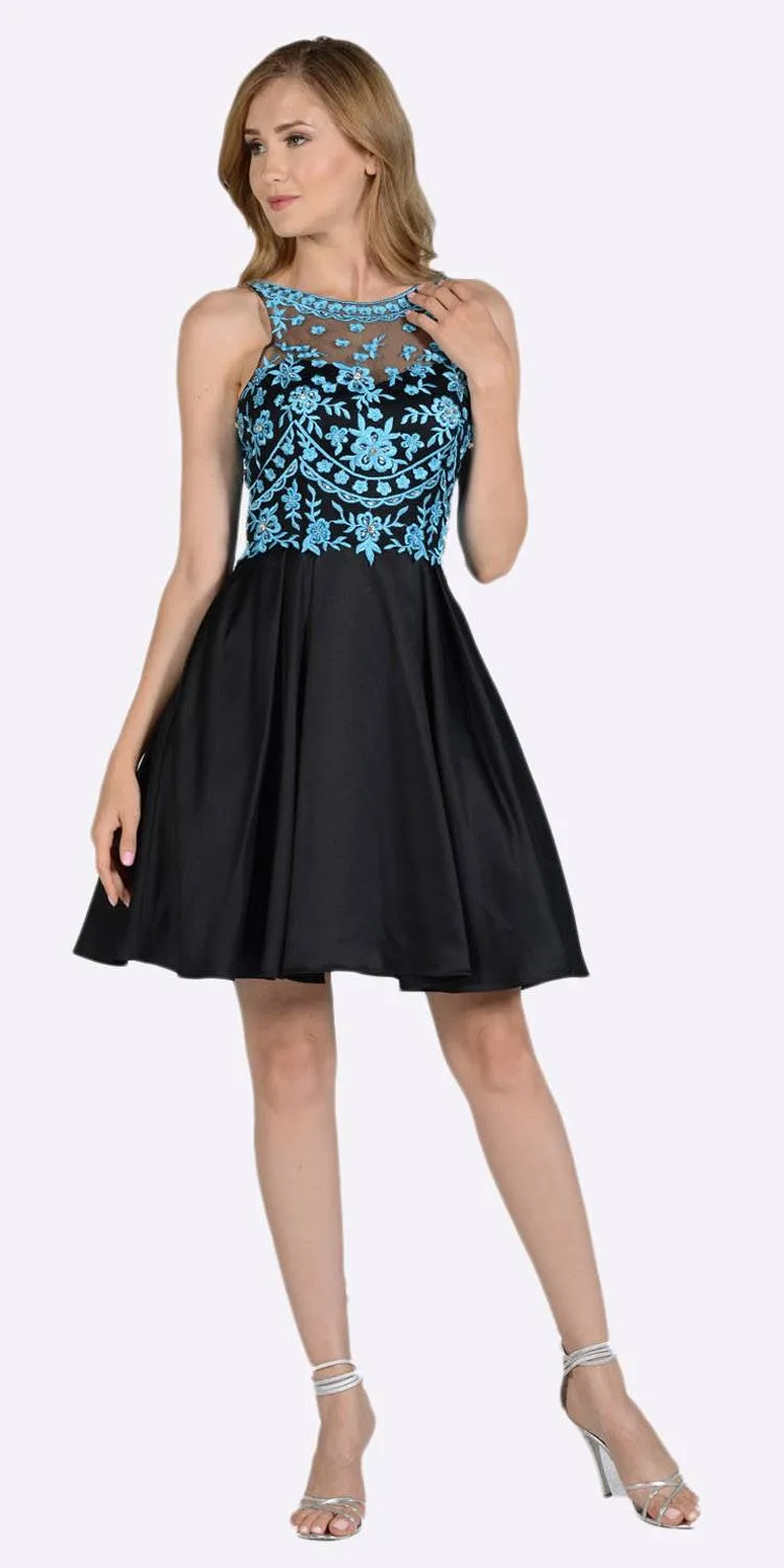 Poly USA 8142 Embroidered Illusion Bodice Homecoming Short Dress