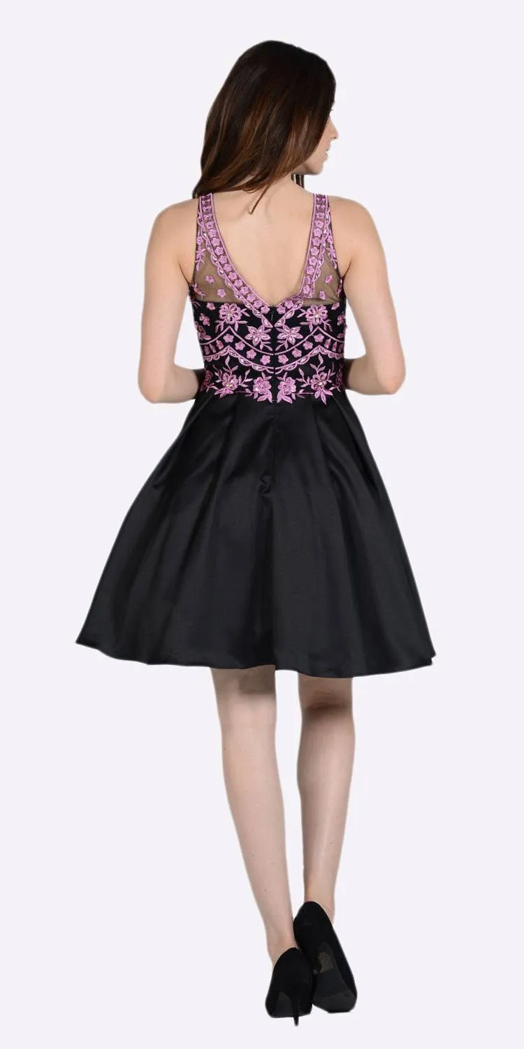 Poly USA 8142 Embroidered Illusion Bodice Homecoming Short Dress