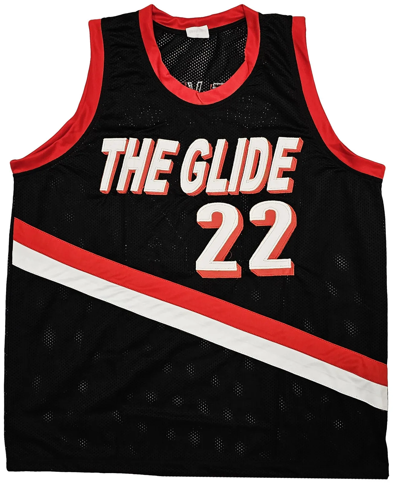 PORTLAND TRAIL BLAZERS CLYDE DREXLER AUTOGRAPHED BLACK JERSEY JSA STOCK #215756