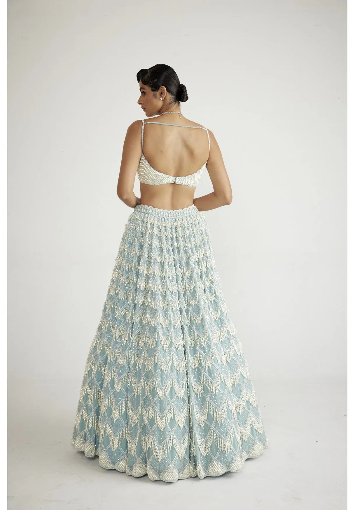 Powder Blue Chandelier Pearl Drop Lehenga Set