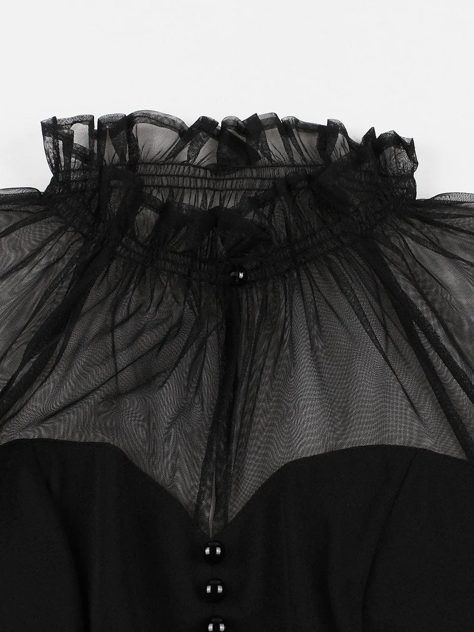 Purple Stand Ruffles Collar Semi-Sheer Sleeveless 1950S Vintage Dress