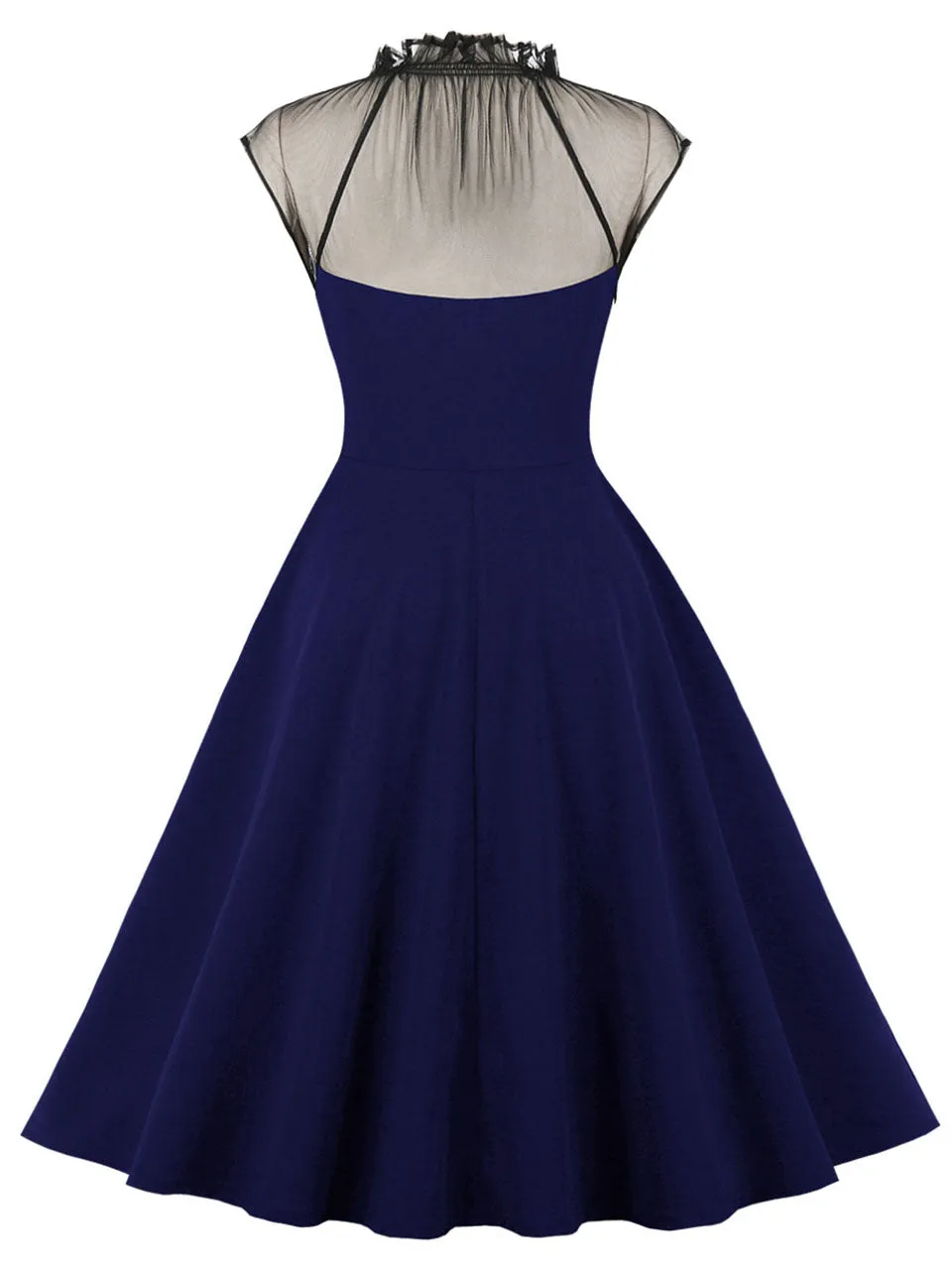 Purple Stand Ruffles Collar Semi-Sheer Sleeveless 1950S Vintage Dress