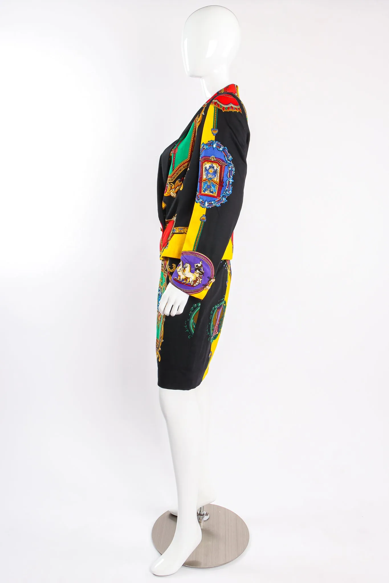 Rainbow Baroque Print Jacket & Skirt Suit