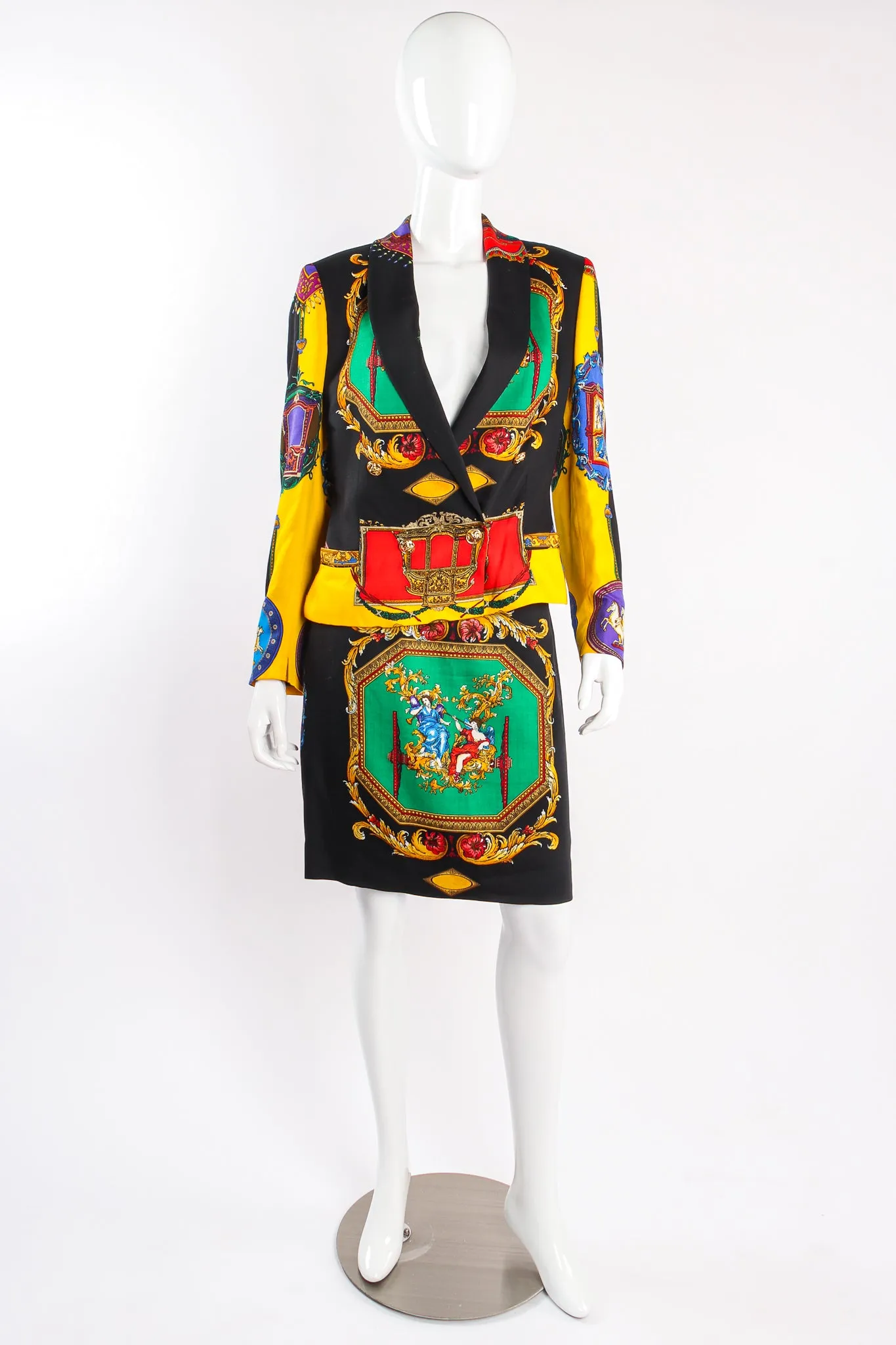 Rainbow Baroque Print Jacket & Skirt Suit