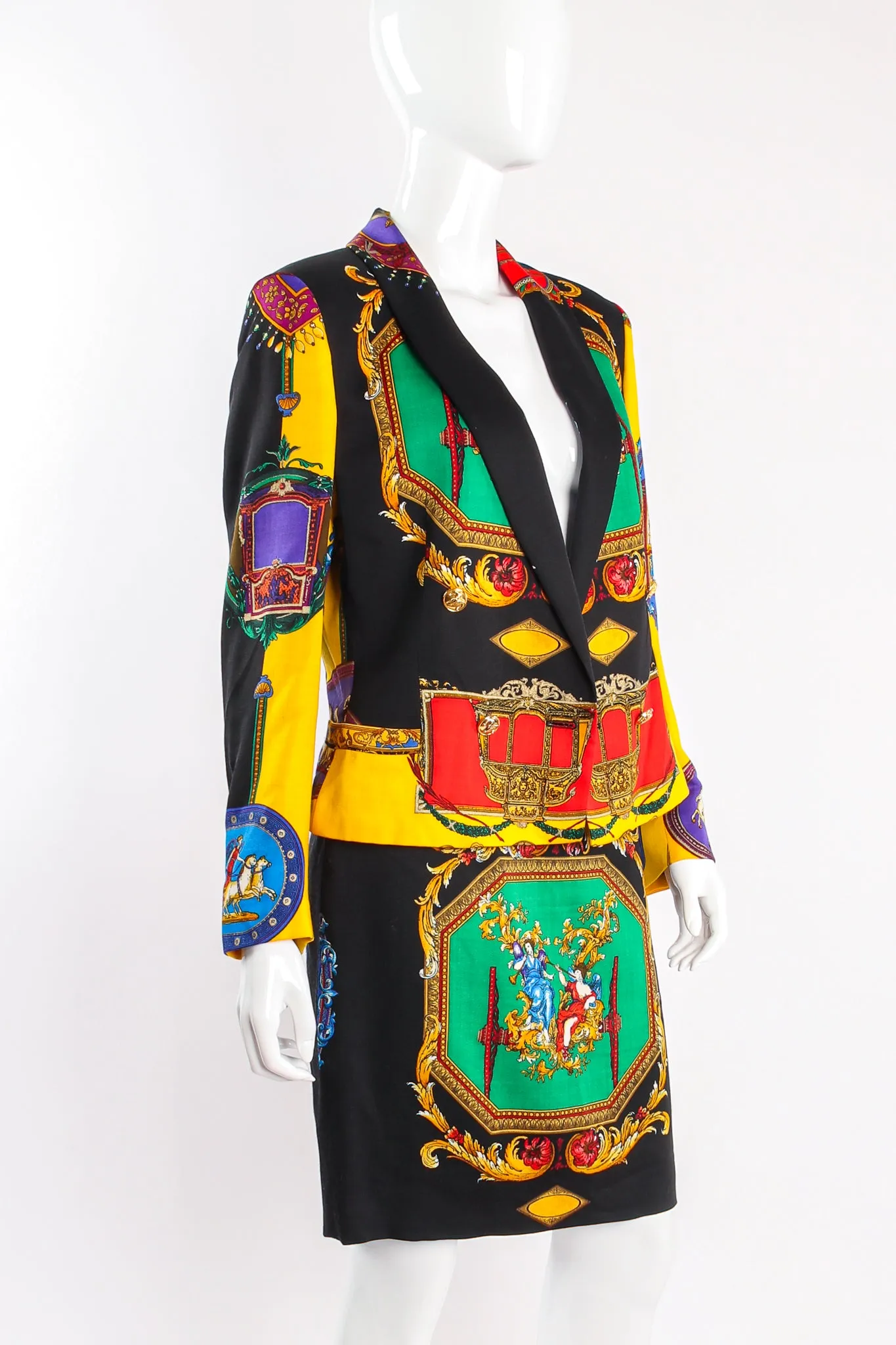 Rainbow Baroque Print Jacket & Skirt Suit