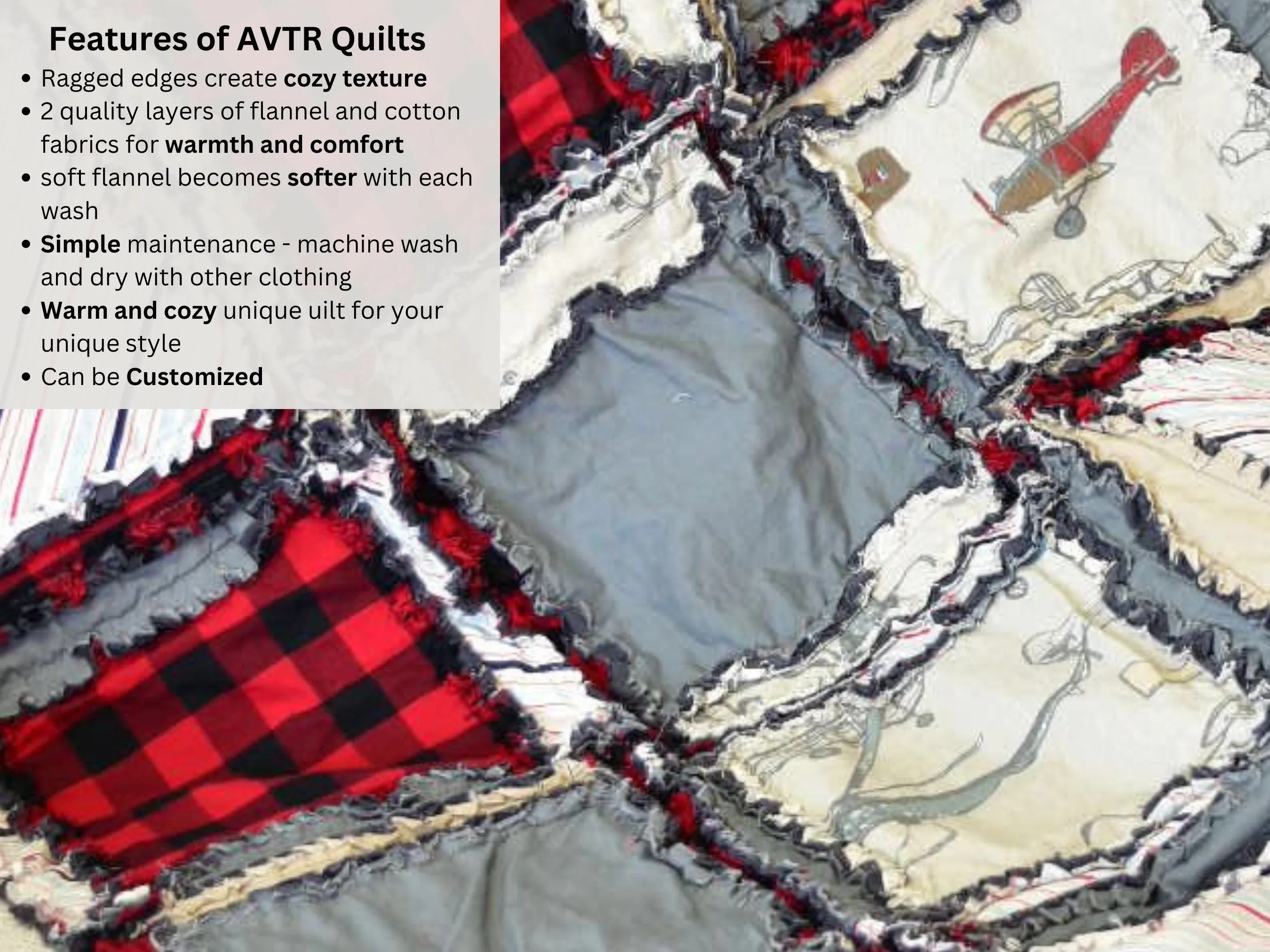 Red and Gray Airplane Baby Boy Rag Quilt and Crib Bedding Set, Baby Boy Crib Sets, Also Twin Quilt and Toddler Bedding for Boys