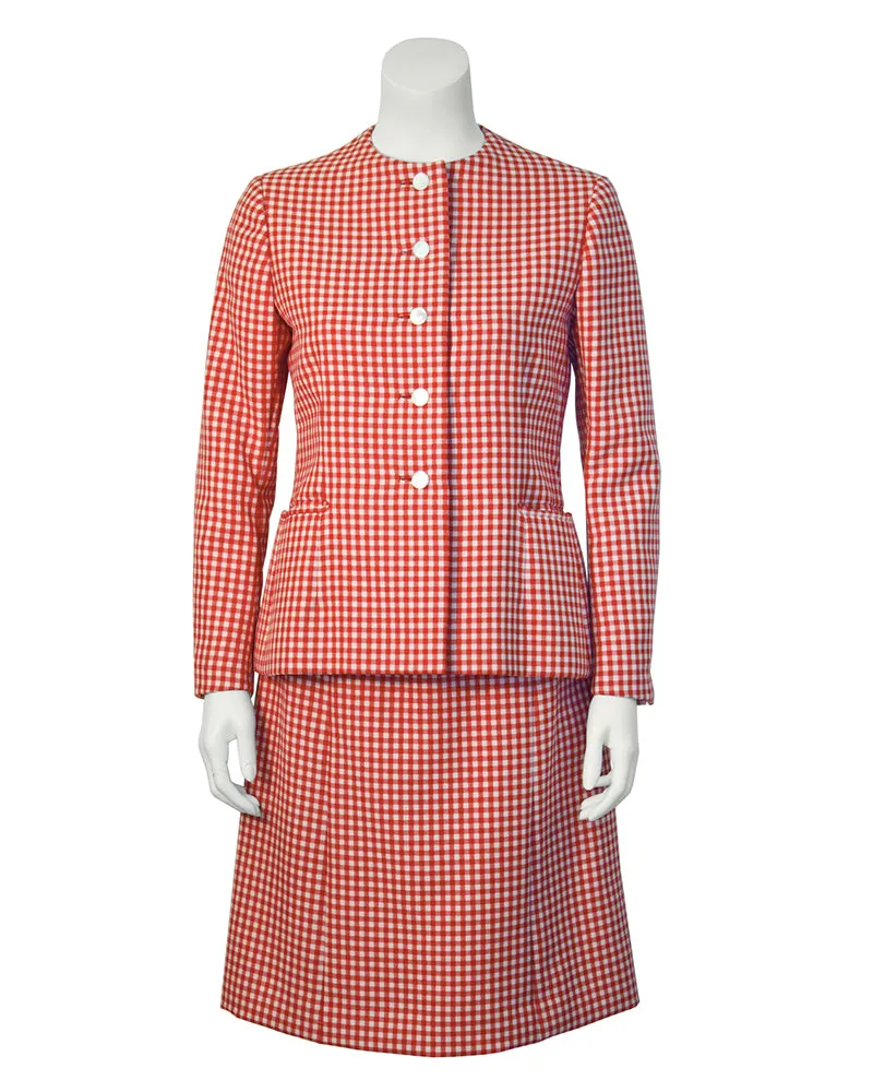 Red and White Gingham Skirt Suit