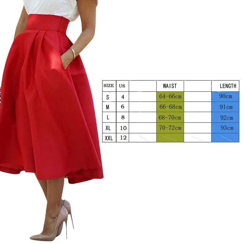 Red Retro High Waist Pleated Skirt