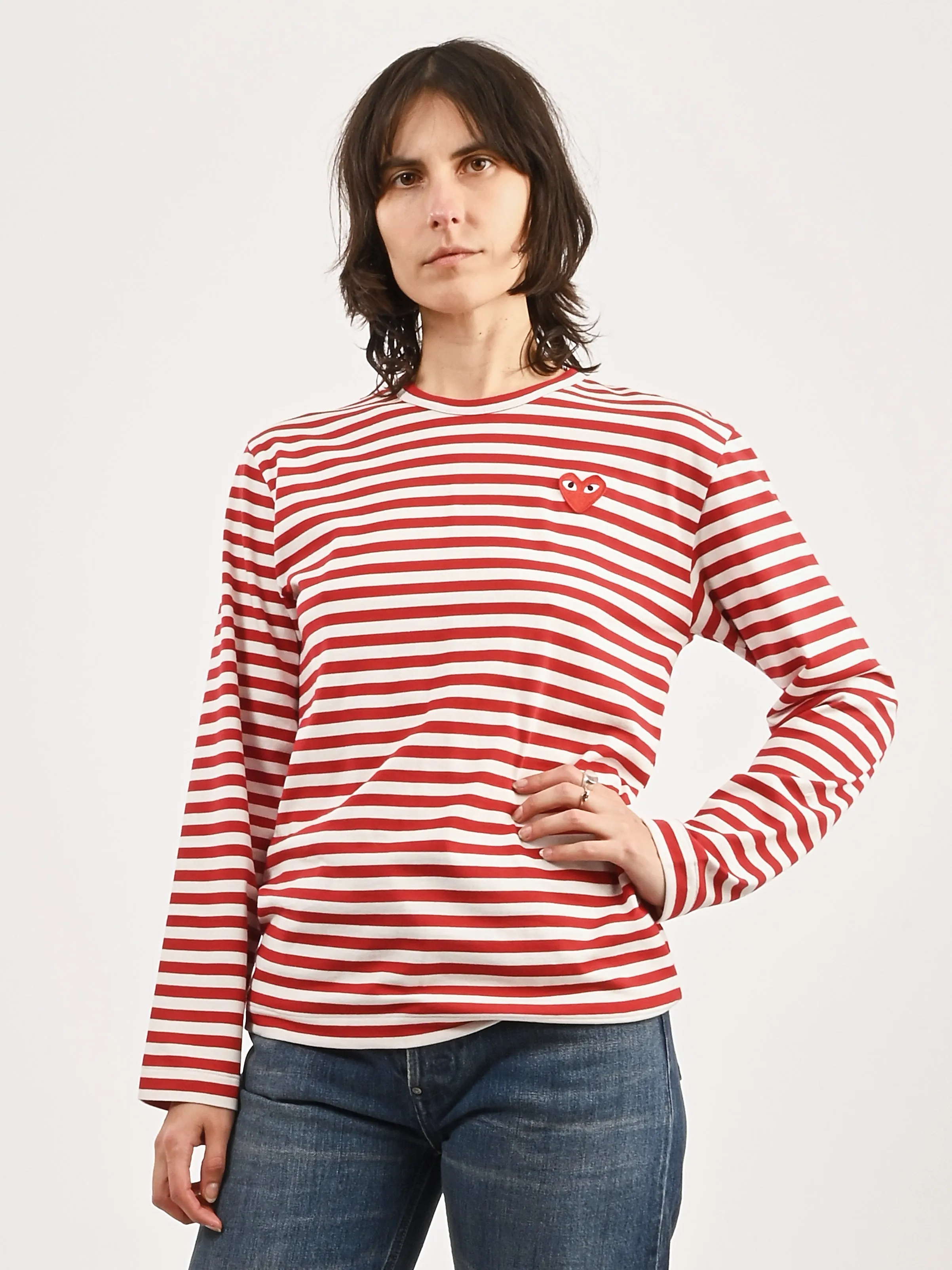Red/White Red Heart Play Striped T-Shirt