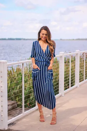 Regatta Stripe Faux Wrap Dress