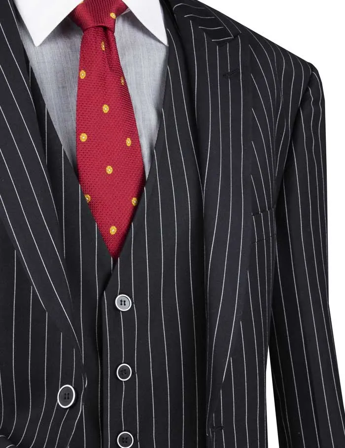 Regular Fit 3 Piece Suit 2 Button Gangster Stripe (Black) V2RS-9