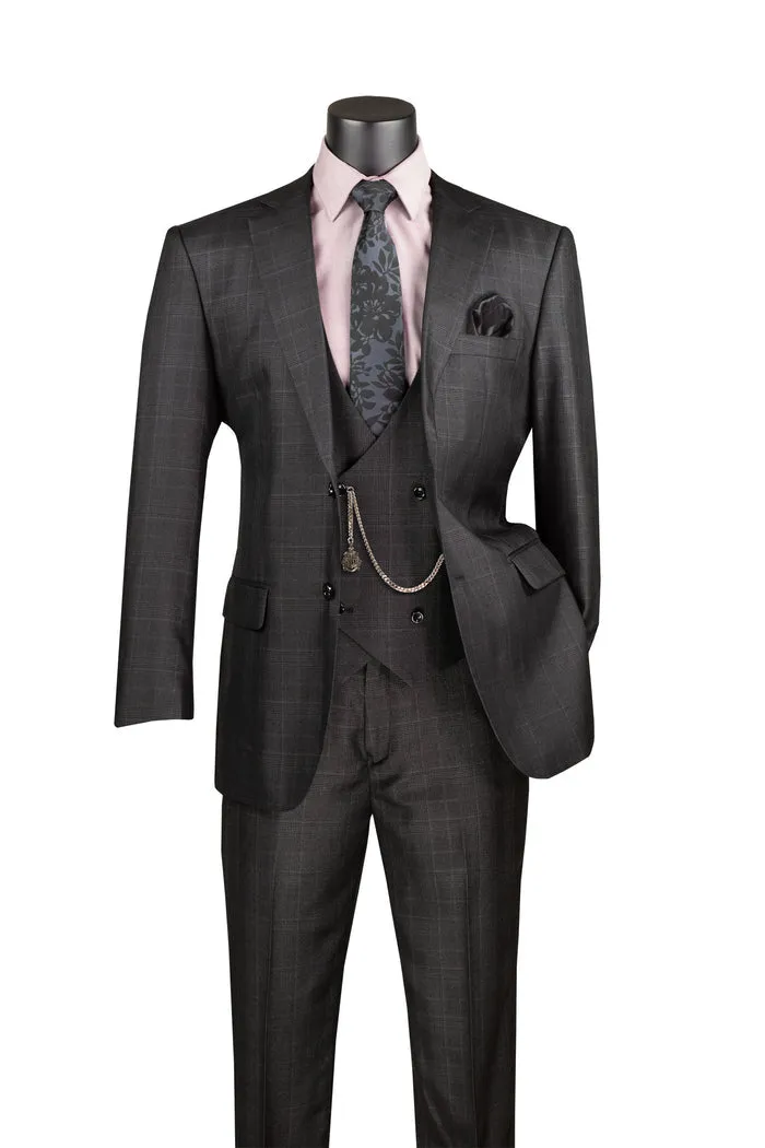 Regular Fit 3 Piece Suit (Black) V2RW-7