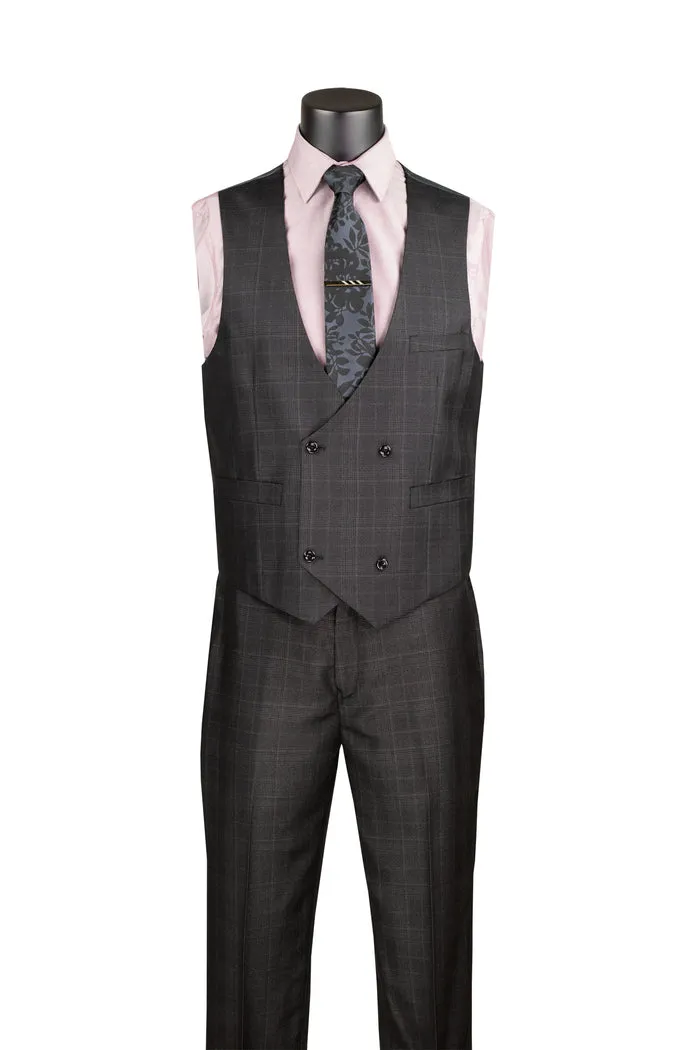 Regular Fit 3 Piece Suit (Black) V2RW-7