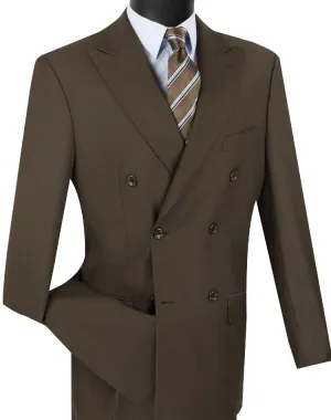 Regular Fit Double Breasted 2 Piece Suit with Flexible Elastic Waistband Brown F-DC900