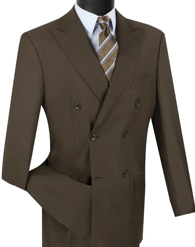 Regular Fit Double Breasted 2 Piece Suit with Flexible Elastic Waistband Brown F-DC900