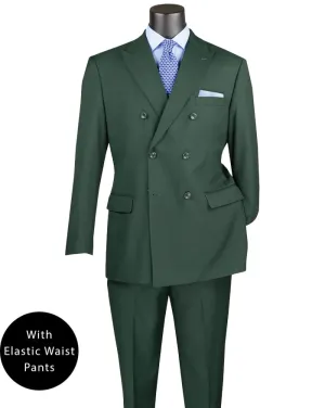 Regular Fit Double Breasted 2 Piece Suit with Flexible Elastic Waistband Hunter Green F-DC900