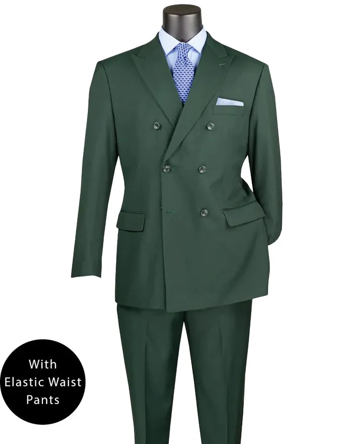 Regular Fit Double Breasted 2 Piece Suit with Flexible Elastic Waistband Hunter Green F-DC900