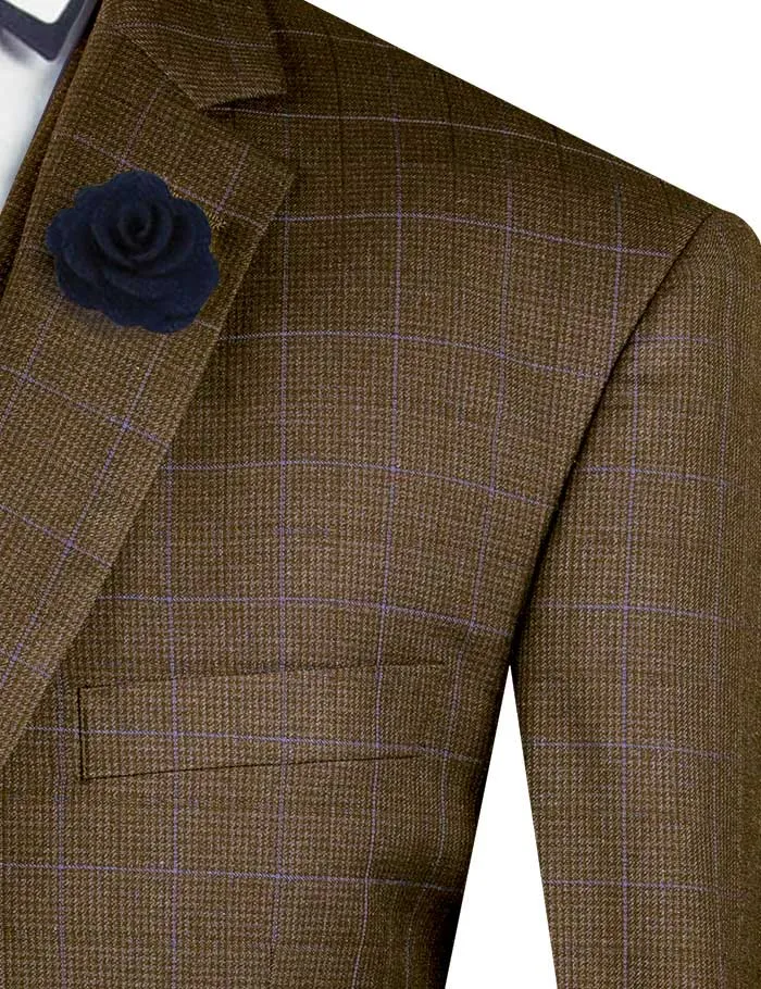 Regular Fit Glen Plaid 2 Button 3 Piece Suit (Taupe) V2RW-13
