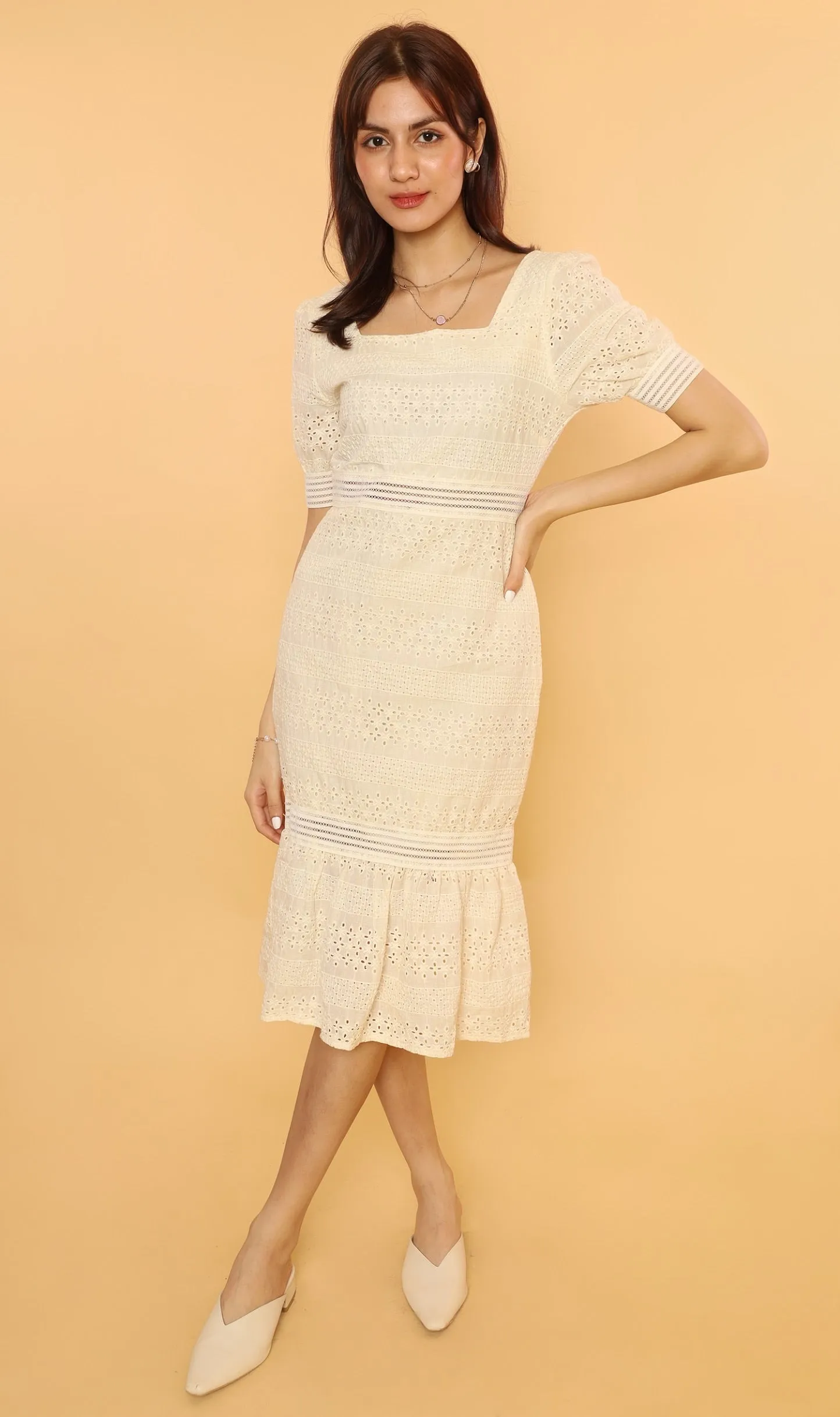 RHYS Square-Neck Eyelet Dress