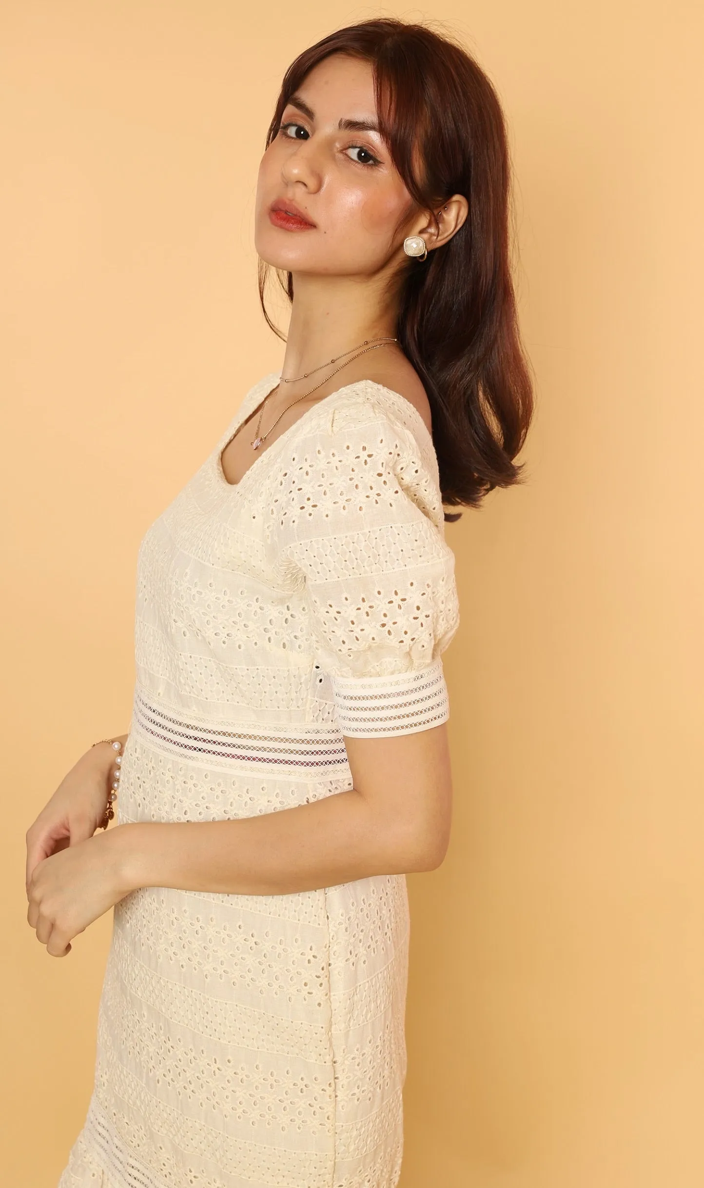 RHYS Square-Neck Eyelet Dress