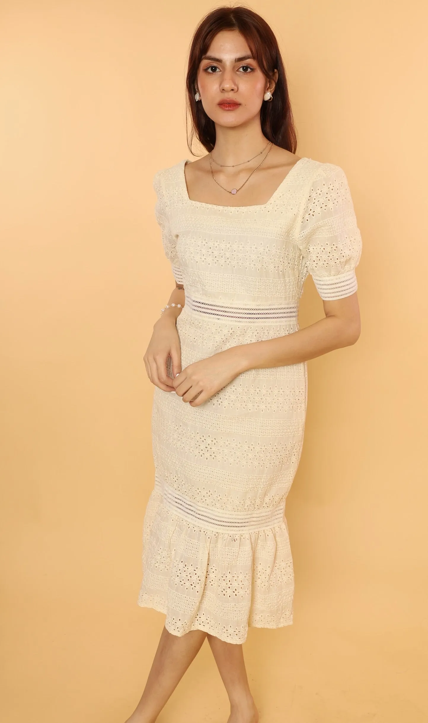 RHYS Square-Neck Eyelet Dress