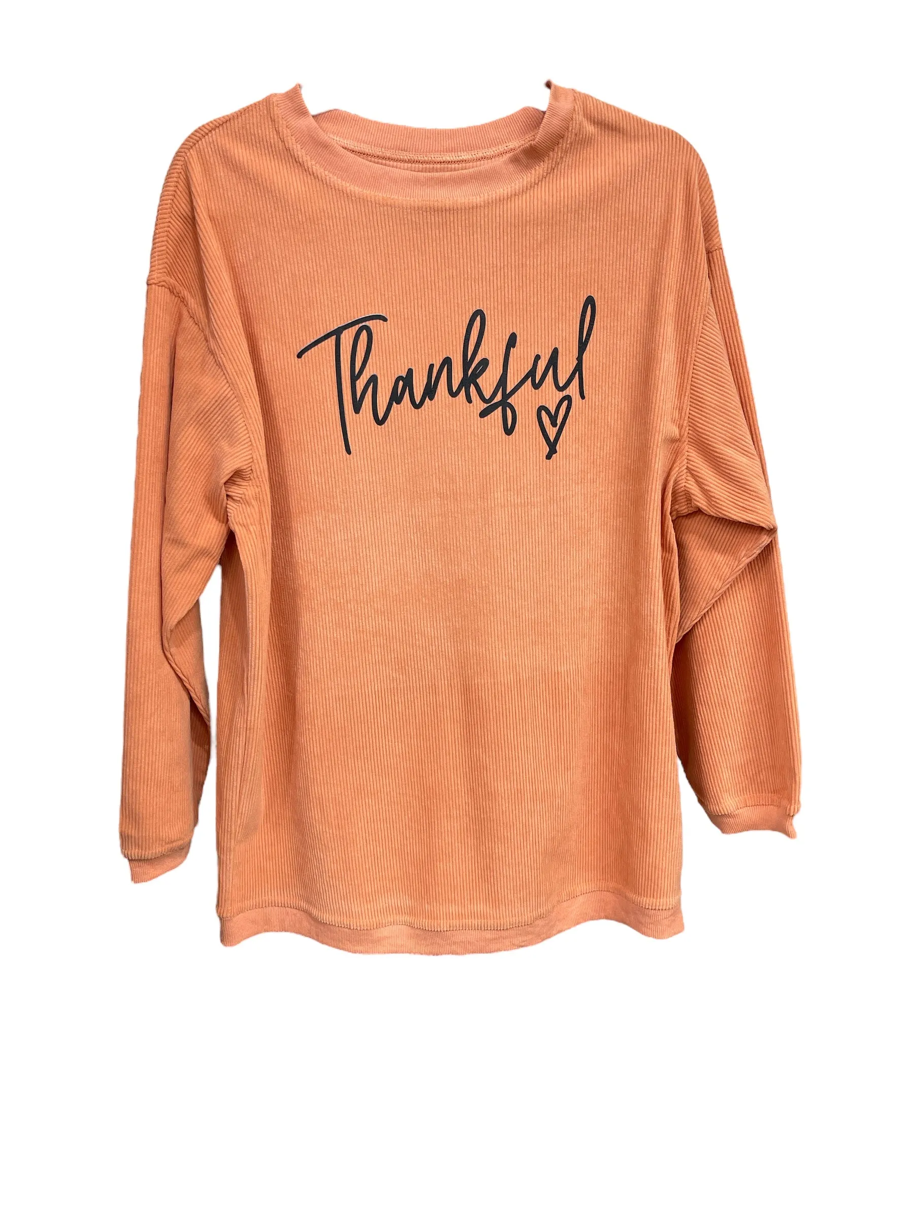 Ribbed "Thankful" Long Sleeve Top