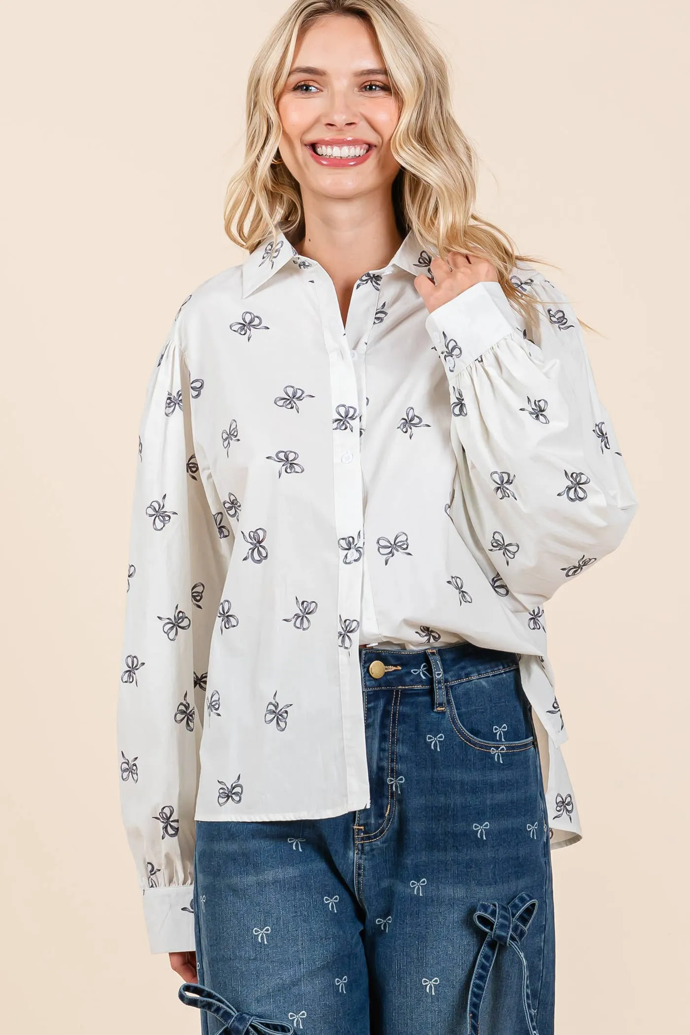 Ribbon Bow Print Top