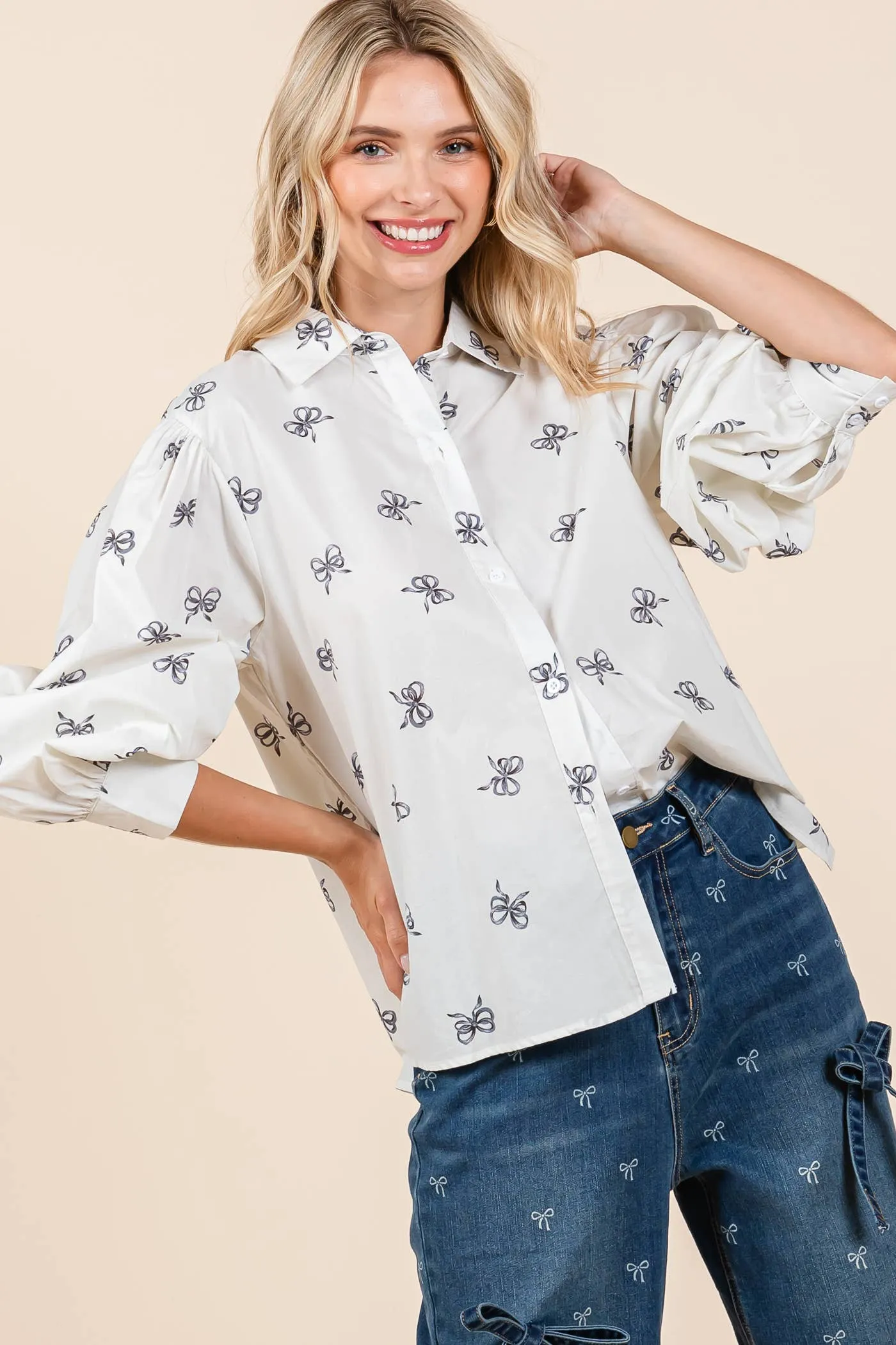 Ribbon Bow Print Top
