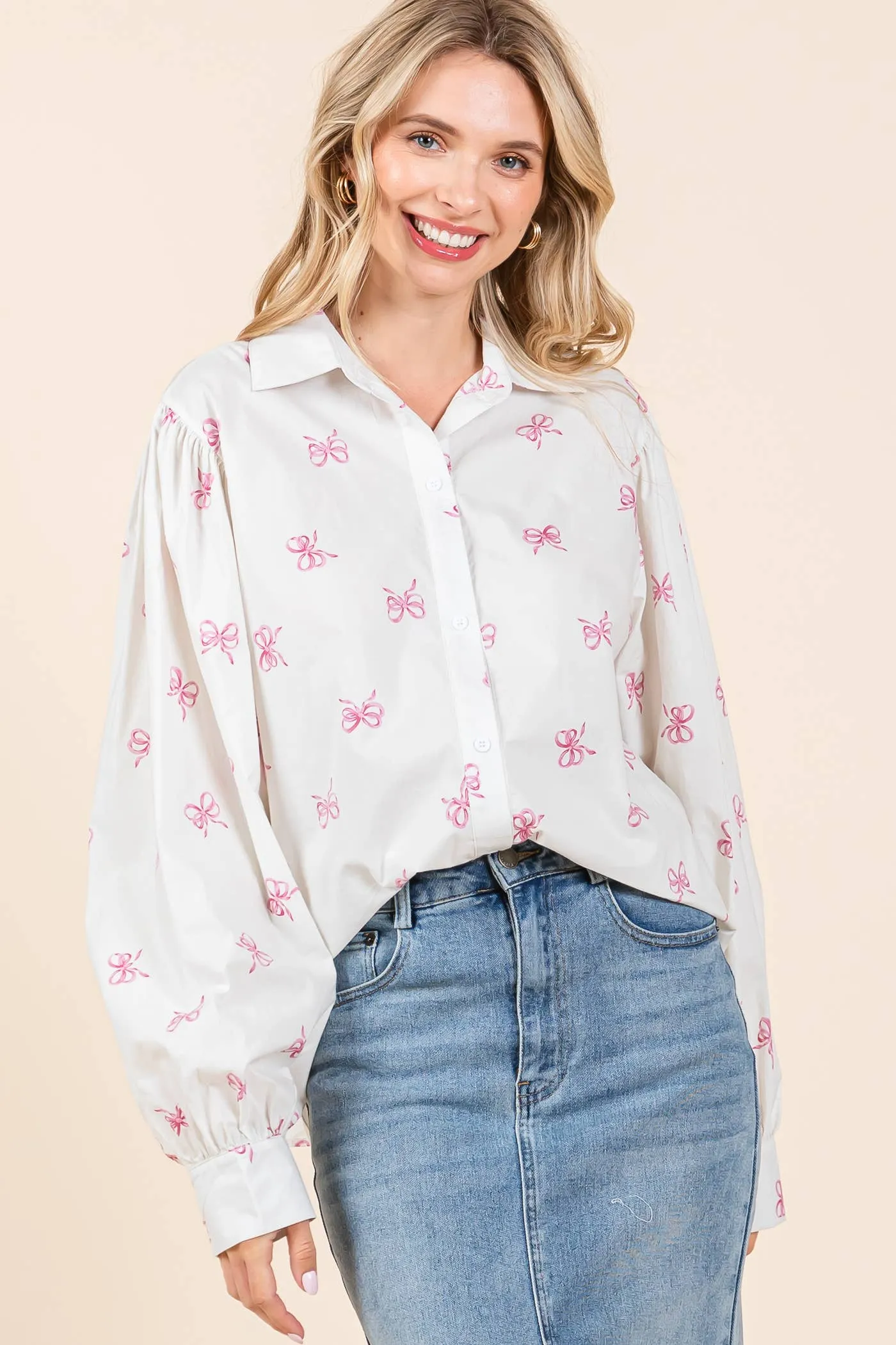 Ribbon Bow Print Top