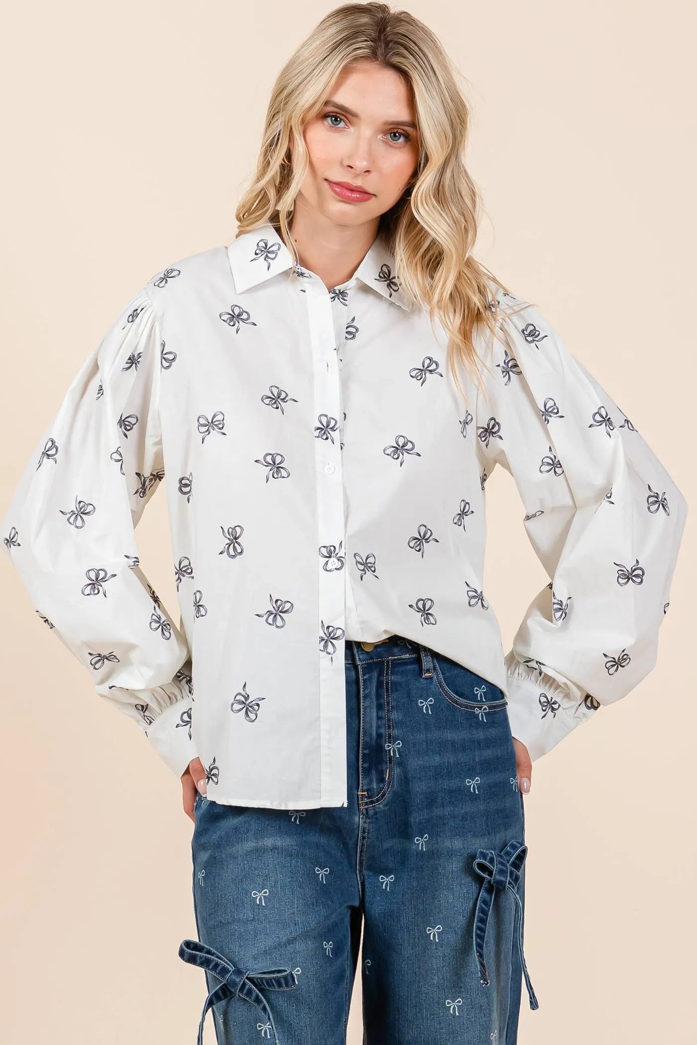 Ribbon Bow Print Top