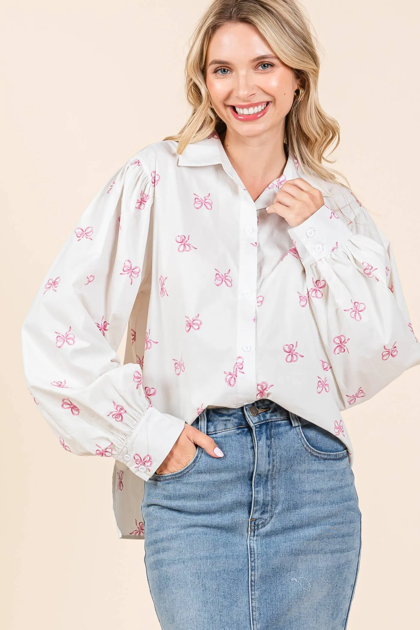 Ribbon Bow Print Top