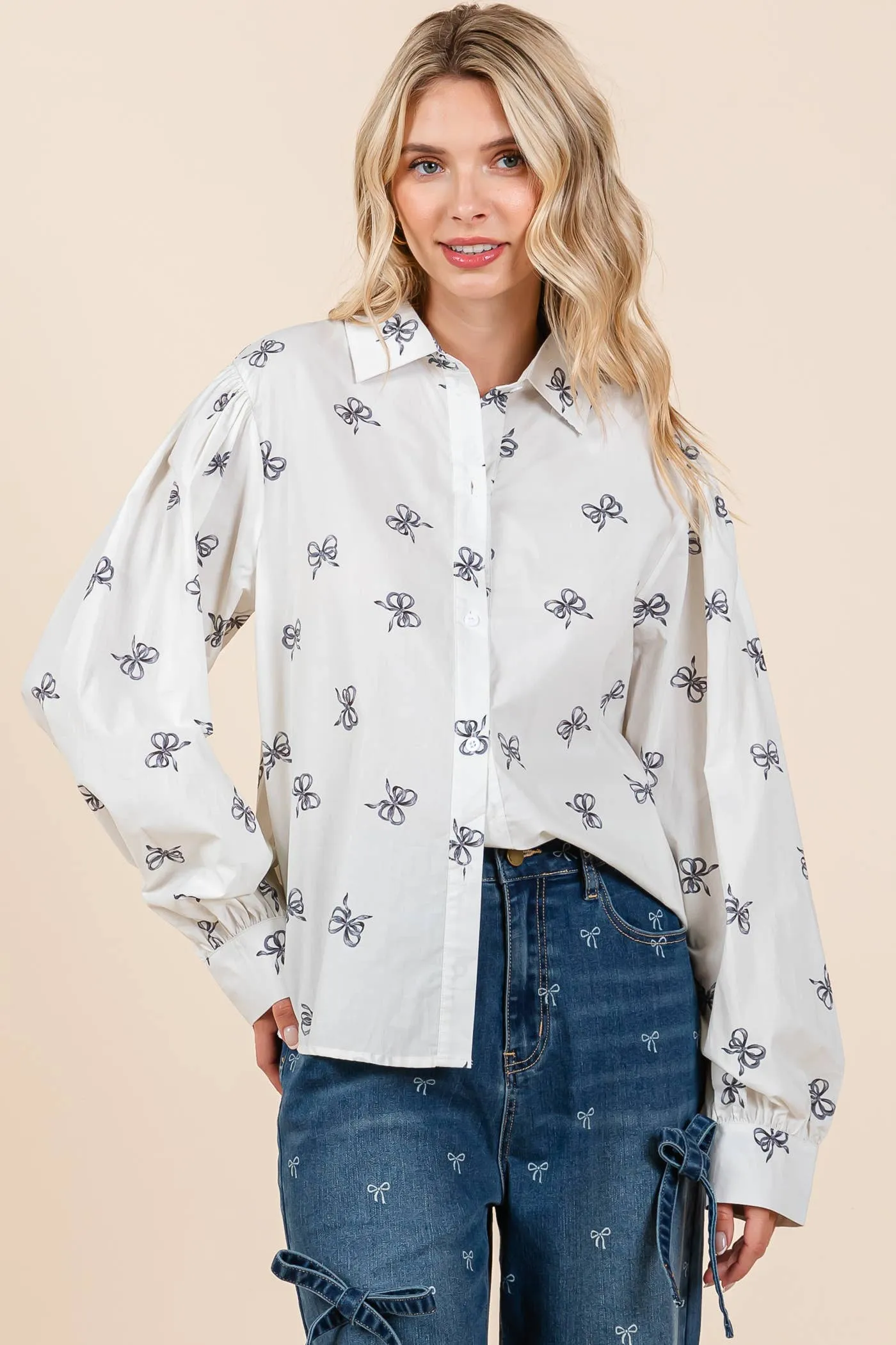 Ribbon Bow Print Top