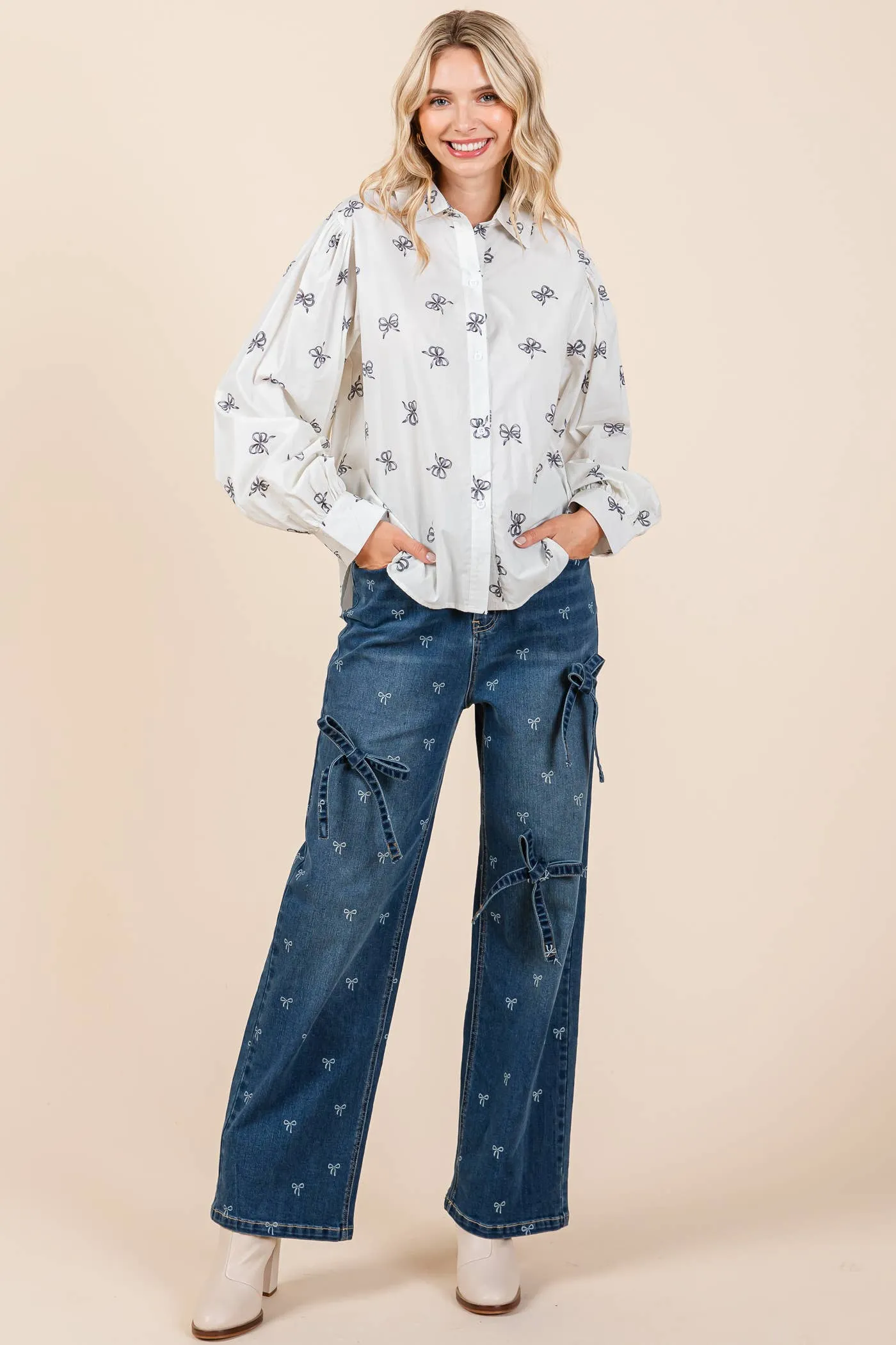 Ribbon Bow Print Top
