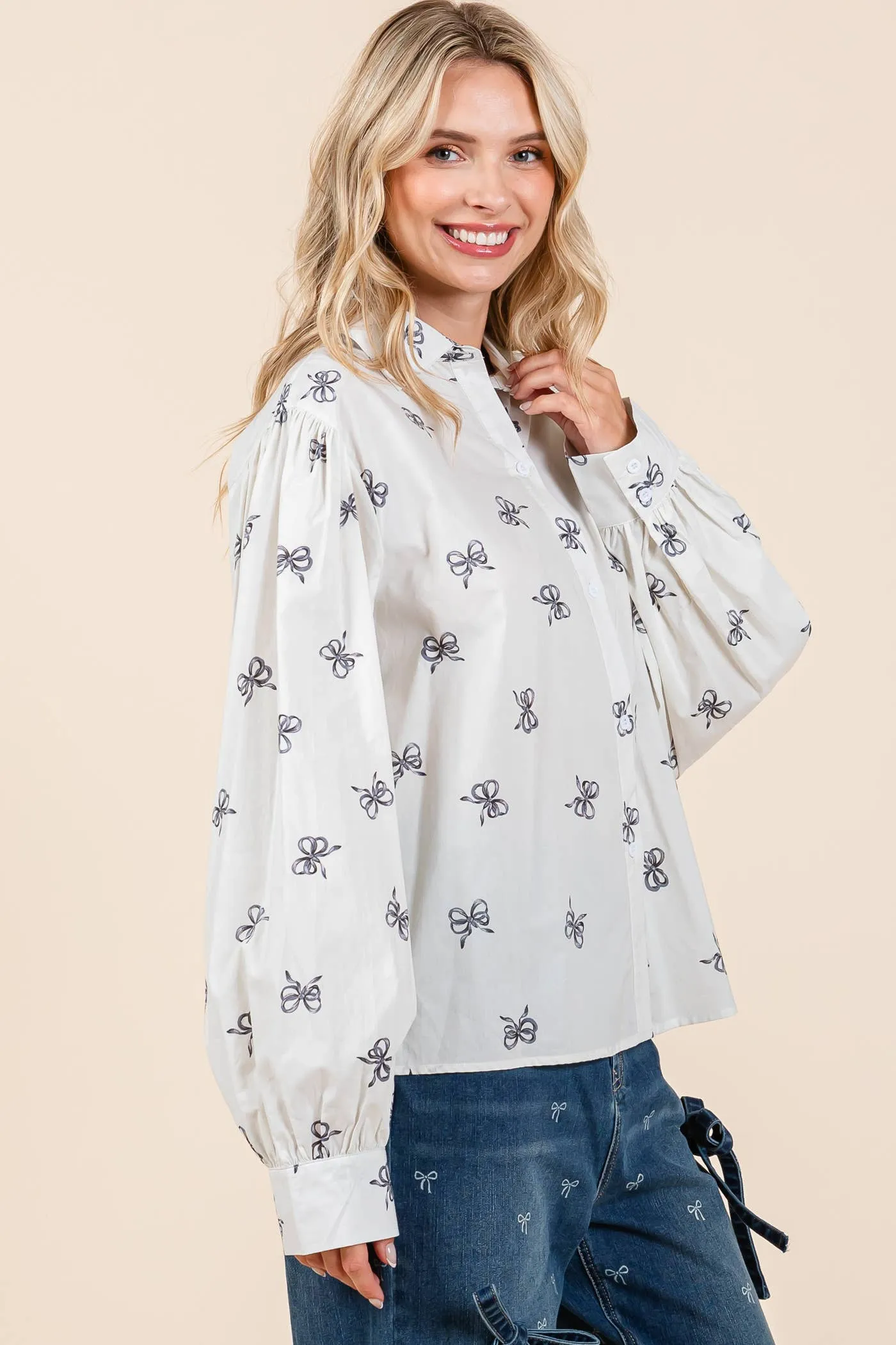 Ribbon Bow Print Top