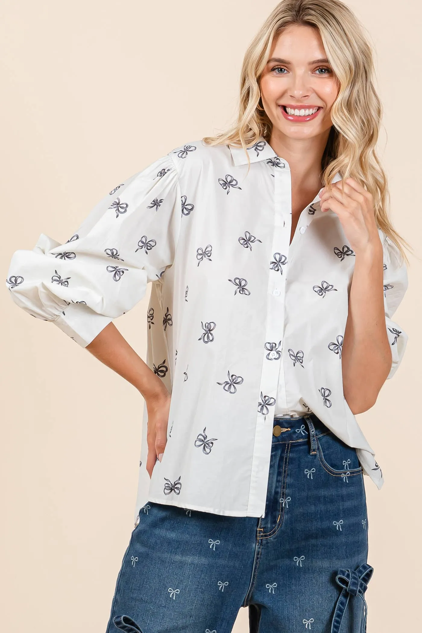 Ribbon Bow Print Top