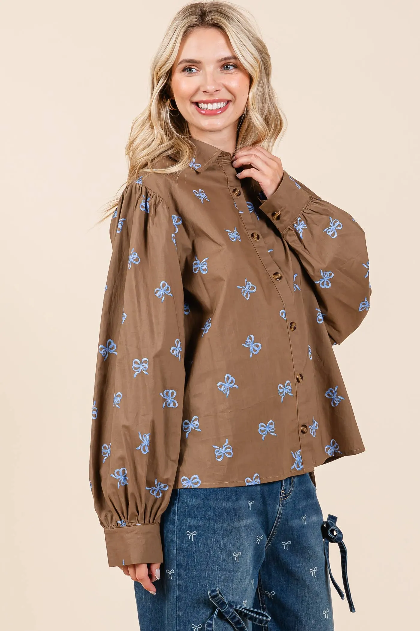 Ribbon Bow Print Top