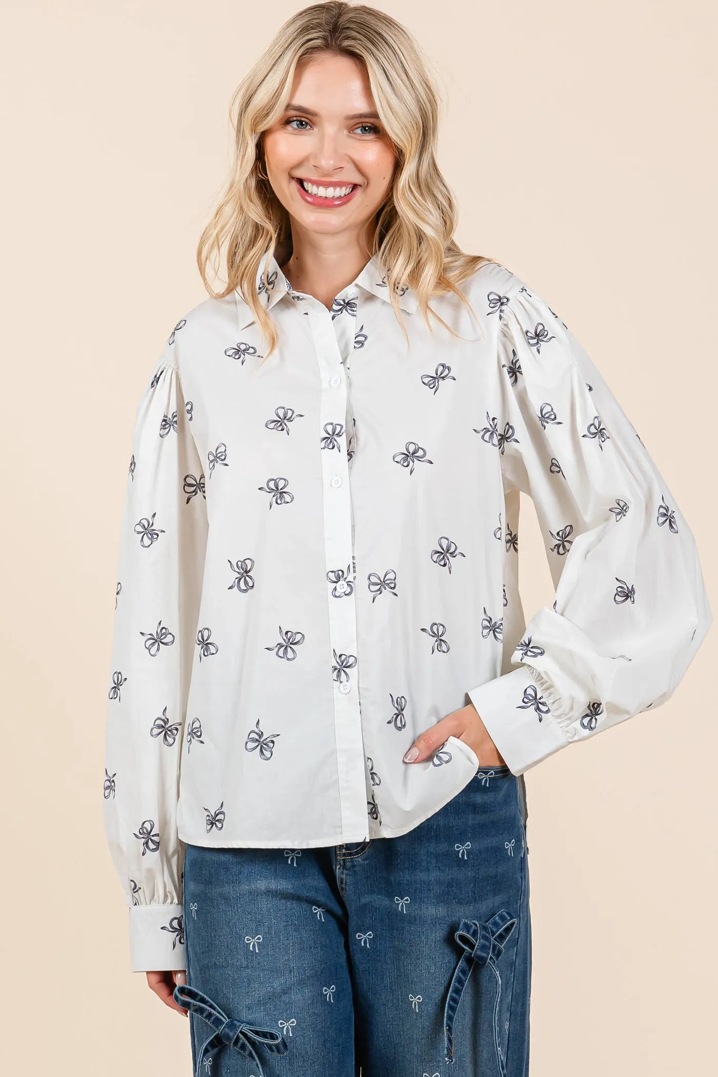 Ribbon Bow Print Top