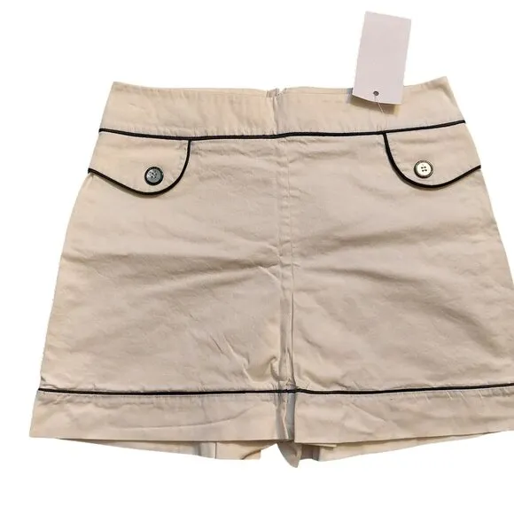 Richmond X White A-Line Mini Skirt w/Pleated Front &amp; Black Trim Sz 44 NWT
