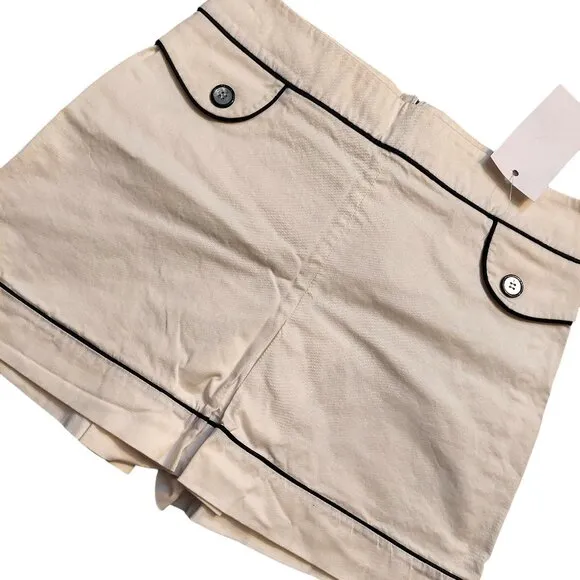 Richmond X White A-Line Mini Skirt w/Pleated Front &amp; Black Trim Sz 44 NWT