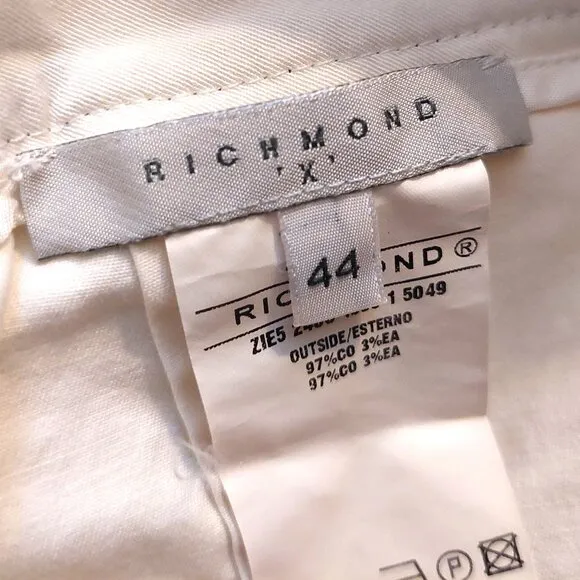 Richmond X White A-Line Mini Skirt w/Pleated Front &amp; Black Trim Sz 44 NWT